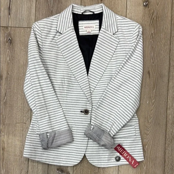 NEW‼️ Merona Women's Striped Gray Blazer - Picture 11 of 11